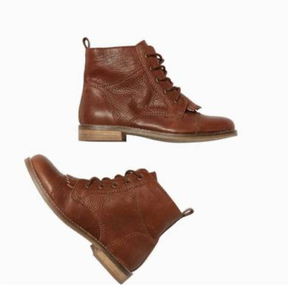 FatFace Brown Falmer Fringe Lace Up Boots, Size 8